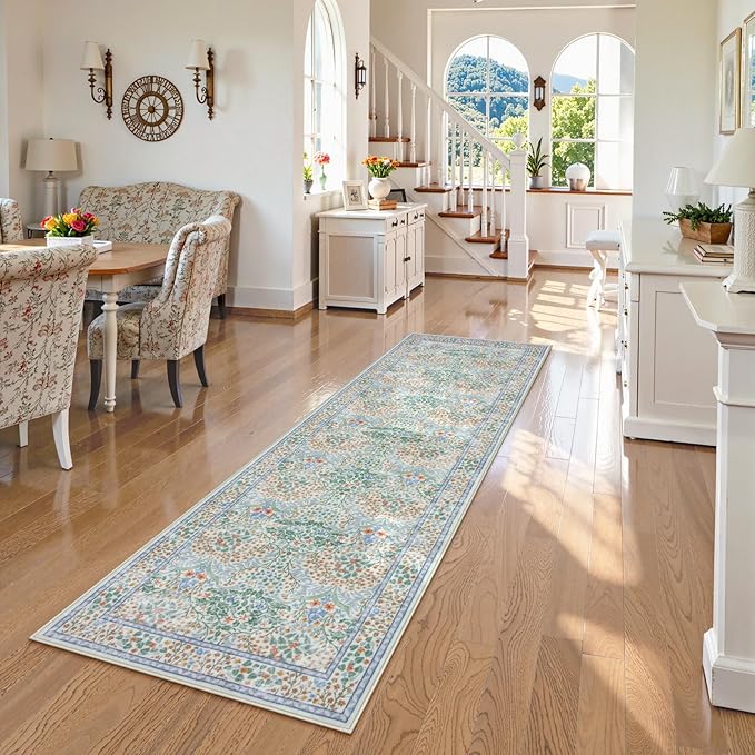 Lahome Floral Washable Kitchen Runner Rug, 2x6 Runners for Hallways Non Slip Ultra-Thin, Boho Soft Hallway Rug Forest Carpet Runners for Bedroom Bathroom Laundry Room, Green