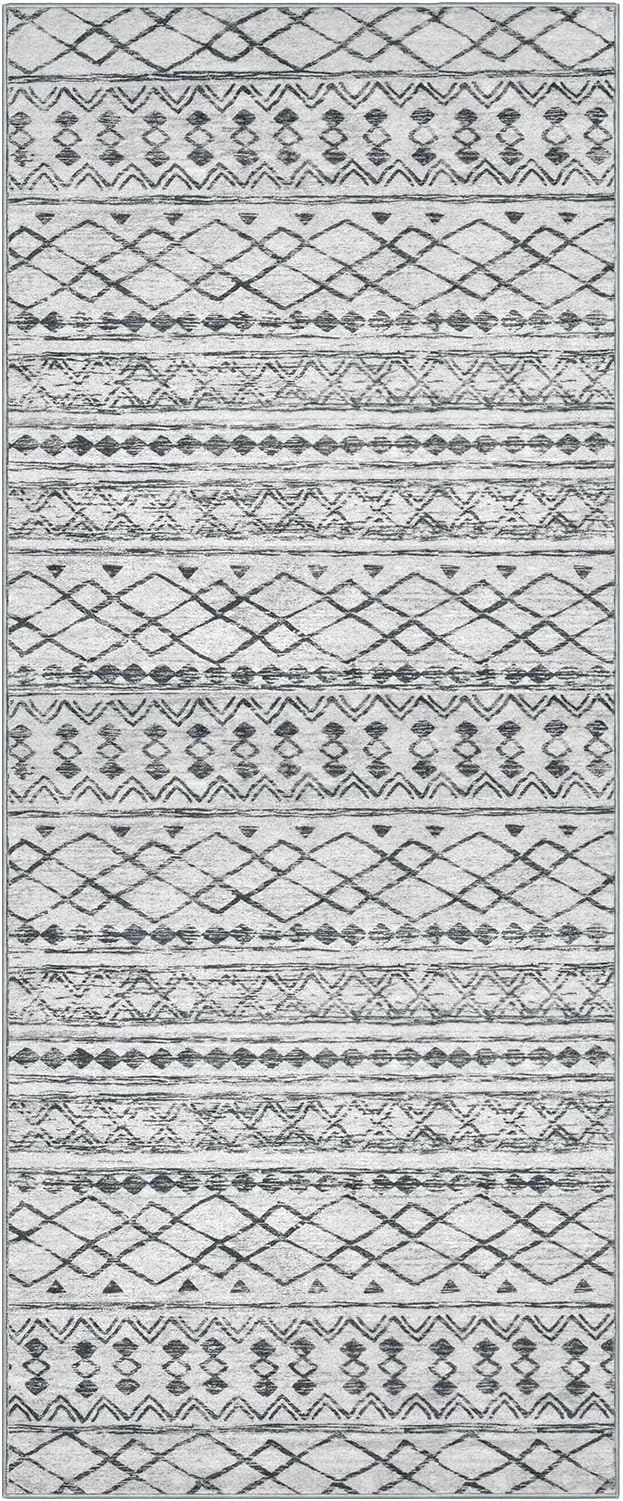 KUTA Moroccan Rugs for Entryway, 2PCS 2x3 and 2x6 Grey Entrance Small Area Rug, Non-Slip Washable Ultra Soft Hallway Runner Rug, Vintage Geometric Low-Pile Indoor Door Mat Floor Carpet