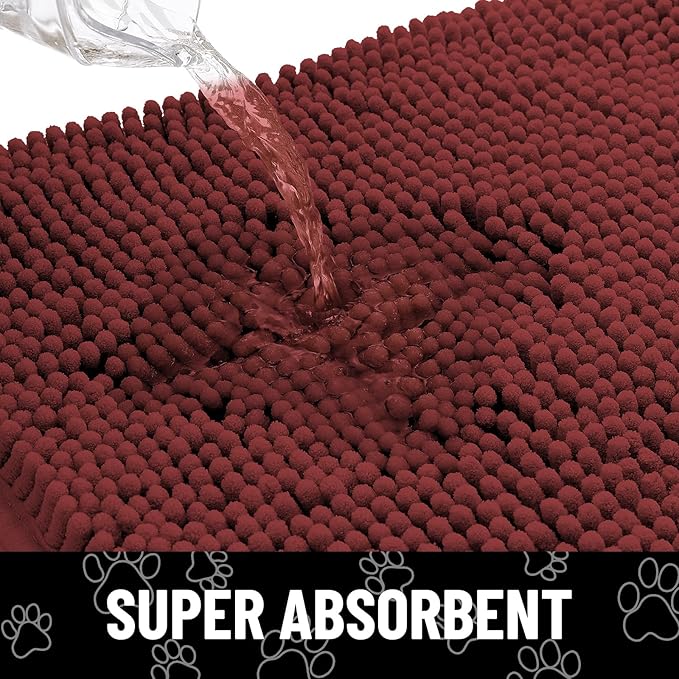 Smiry Dog Door Mat for Muddy Paws, Absorbent Dirt Trapper Non Slip Quick Dry Washable Chenille Mat for Mud Dogs, Entry Rug for Indoor and Outdoor (48x30 Inches, Caramel Russet and Black