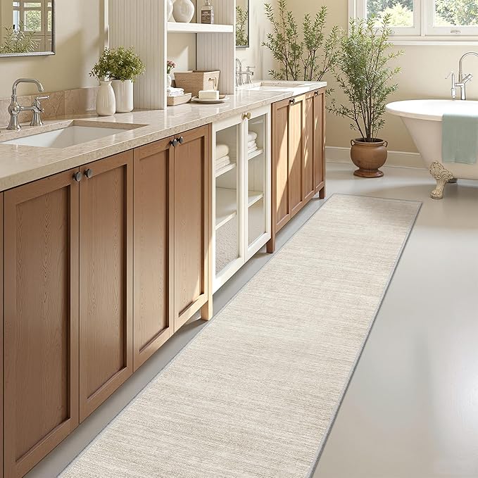 Valenrug Washable Rugs 2x12 - Stain Resistant 2x12 Area Rugs for Living Room, Non Slip Backing Large Area Rugs for Bedroom, Folable Machine Washable Area Rug (2'x12', Beige)