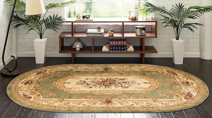Rugs.com Chateau Collection Rug - 4' x 6' Oval Green Medium Pile Rug