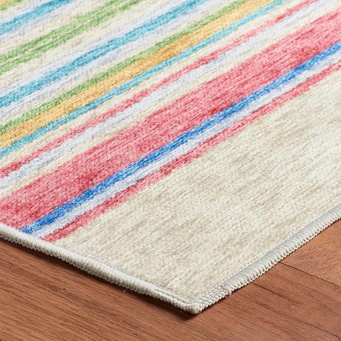 Dash & Albert Cady Stripe Multi Machine Washable Rug, 2 X 3 Feet, Multicolored Stripe Pattern - Premium Luxury Hotel Quality Soft Breathable Hypoallergenic Machine Washable Easy Care All Season