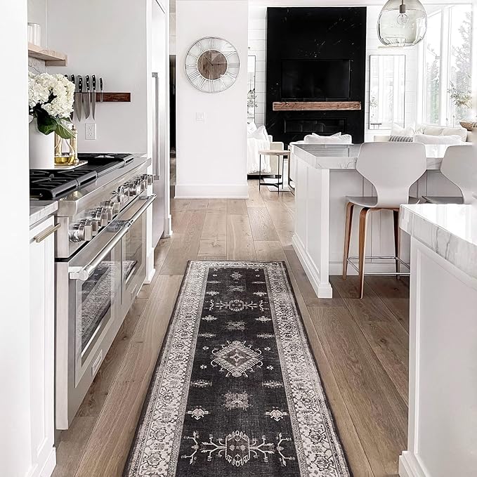 RUGGABLE Washable Vintage Area Rug – Verena Dark Wood 10x14, Stain-Resistant, Non-Slip – Large Machine Washable Rugs for Living Room, Bedroom, Hallway, Entryway & Office–with Cushioned Pad