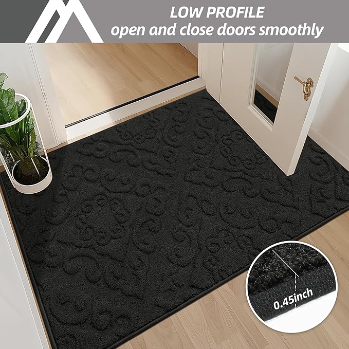 COSY HOMEER Door Mat 32”x48”,Absorbent Dirt Trapper Entryway Rugs,Non-Slip Welcome Mat,Washable Entry Rugs,Low Pile Doormat for Front Back Door,Wet Shoes & Paws,Black