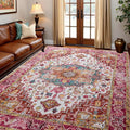 Washable Area Rugs 3x5, Low Pile Super Soft Carpet, Vitnage Distressed Rug for Bedroom, Living Room, Dining Room, Non-Slip, Low Pile, Blue, Plum
