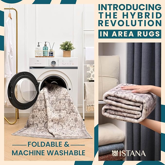 Istana 6x9 Area Rugs - Beige Grey/Light Cream Rugs for Living Room - Luxurious Silk's Soft Touch Living Room Rug - Elegant Non Slip Area Rug