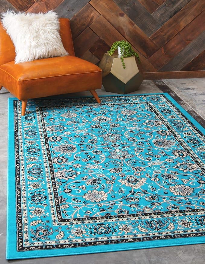 Unique Loom Sialk Hill Collection Area Rug - Washington (4' 1" x 6' 1" Rectangle Turquoise/Black)
