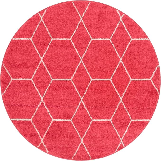 Unique Loom Trellis Frieze Collection Area Rug - Geometric (4' 1" Round, Pink/ Ivory)
