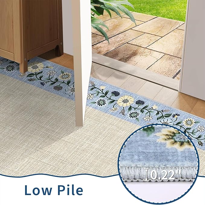 GarveeHome Washable Living Room Rug 9x12 Floral Bordered Area Rugs Soft Thin Indoor Carpet for Bedroom Modern Throw Aesthetic Mat Non Slip Stain Resistant Carpet for Dining Room Office, Beige