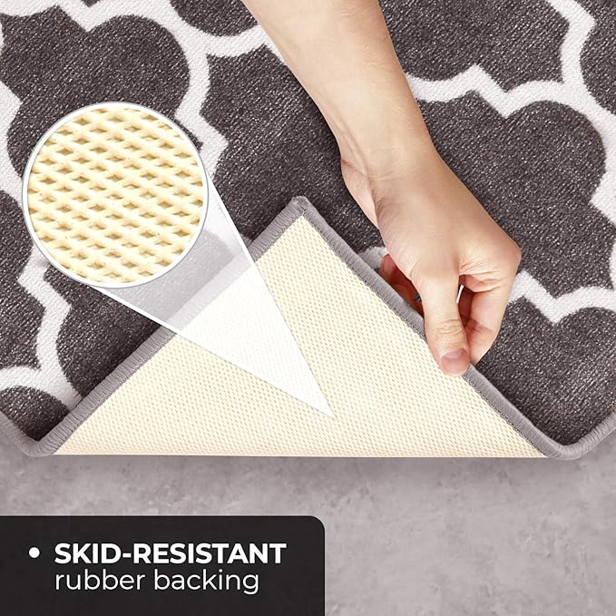 House, Home and More Skid-Resistant Carpet Runner – Moroccan Trellis Lattice – Misty Gray & Linen White – 6 Feet X 26 Inches