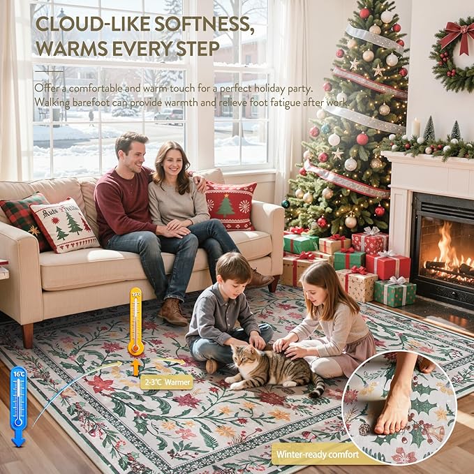 Wonnitar Christmas Decorations for Bedroom, Round Christmas Rug for Entryway Indoor, 4ft Washable Circle Rug Holiday Decor Non Slip Small Round Carpet for Living Room Kids Room Bathroom Xmas Tree