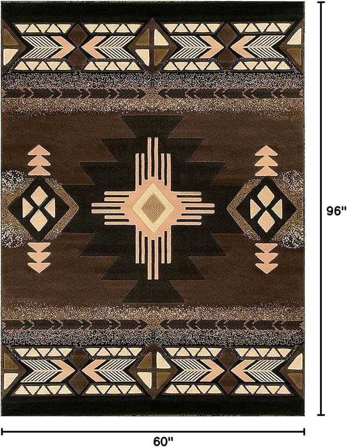YHSF South West Native American Area Rug C318 - Easy Clean, Thick, Soft, Durable Native Tribal American Indian Inspired Rug for Bedroom/Living Room and More - Chocolate Brown, 5 ft 11 in x 8 ft 6 in
