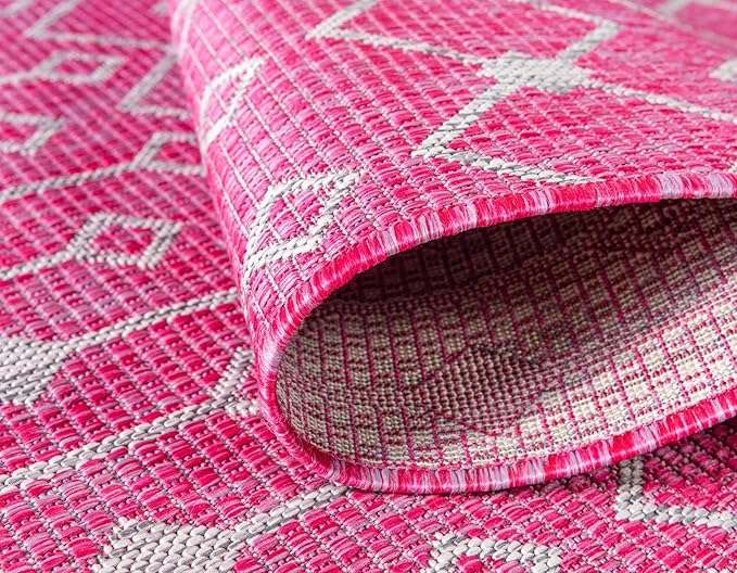 Unique Loom Outdoor Trellis Collection Area Rug - Tribal Trellis (7' 1" x 10' Rectangle, Fuschia/ Gray)