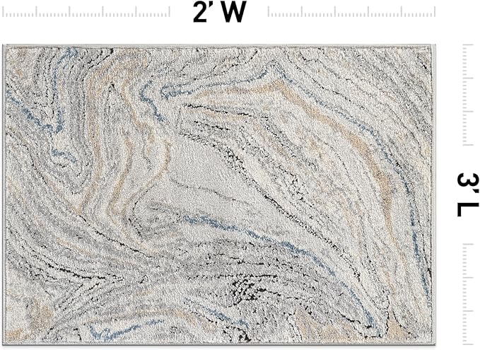 Rugshop Marble Swirl Distressed Gray Area Rug 2' x 3' Modern Indoor Rug for Entryway, Doormat, or Kitchen Easy to Clean, Durable, Kid & Pet Friendly