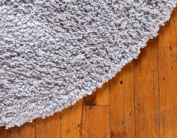 Unique Loom Davos Shag Collection Area Rug - Solid (4' 1" Round, Sterling)