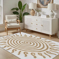 Boho Washable Rugs for Bedroom 7x10, Modern Sun Print Soft Minimalism Area Rug, Non Slip Low Pile Abstract Carpet for Classroom Living Room Decor Dining Room, Beige Yellow
