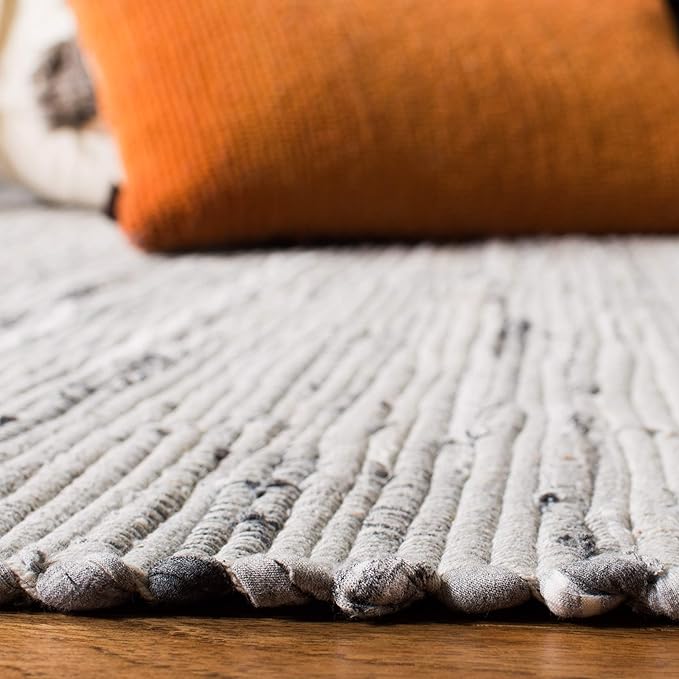 SAFAVIEH Rag Rug Collection X-Large Area Rug - 12' x 18', Grey, Handmade Boho Stripe Cotton, Ideal for High Traffic Areas in Living Room, Bedroom (RAR121A)