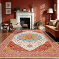 6x9 Orange Pink Area Rug for Living Room, Machine Washable Rugs with Non-Slip Backing for Bedroom, Vintage Medallion Carpet Dining Room Office Kids Room Decor
