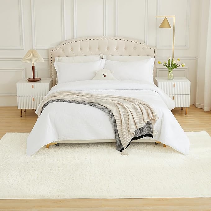 Andency Cream Soft Area Rugs for Living Room Bedroom, 5x8 Fluffy Shaggy Bedside Rug, Non-Slip Large Shag Fuzzy Plush Carpets for Bedroom Kids Dorm Nursery Home Decor Aesthetic