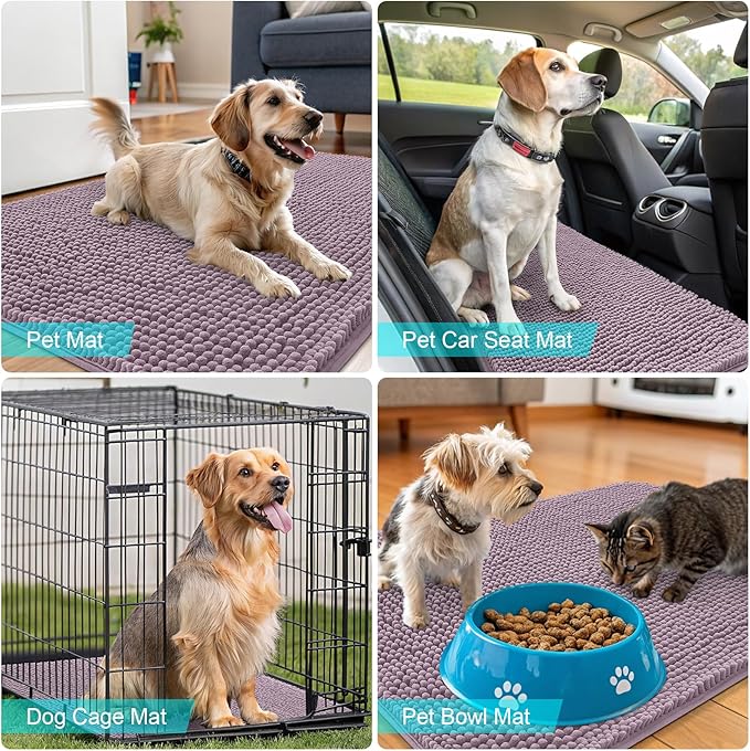 OLANLY Dog Door Mat for Muddy Paws 59x20, Absorbs Moisture and Dirt, Absorbent Non-Slip Washable Doormat, Quick Dry Chenille Mud Mat for Dogs, Entry Indoor Entryway Carpet for Inside Floor, Deep Plum