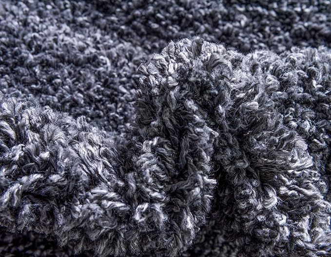 Unique Loom Davos Shag Collection Area Rug - Solid (2' Round, Peppercorn)