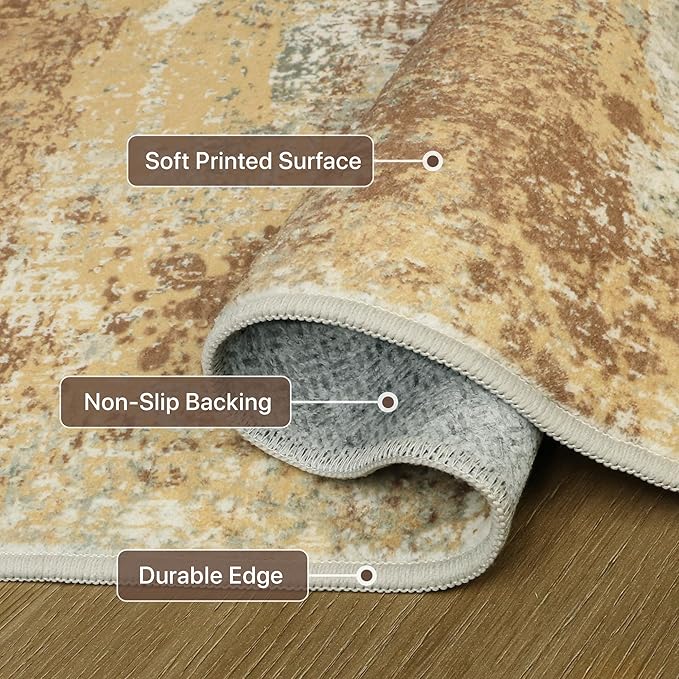 GENIMO Abstract Area Rug 8x10, Washable Large Modern Rug Non Slip, Low Pile Lightweight Soft Carpet for Living Room, Bedroom, Dining Room, Orange Green