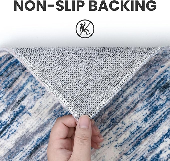 2.6x18 Modern Abstract Runner Rug for Hallways, Navy Blue Gray Neutral Multi Super Soft Hallway Decor Kitchen Rugs with Non-Slip, Non-Shedding Washable Rug for Entryway Bedroom Indoor