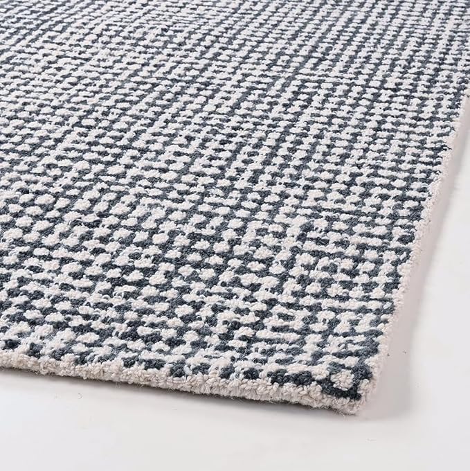 Hand-Tufted 100% Wool Pile Area Rug – Geometric Textured Grid Check Pattern – Thick and Durable Floor Carpet for Bedroom, Living Room, Kids Room, and Dining Area (Charcoal Gray, 10' x 14')