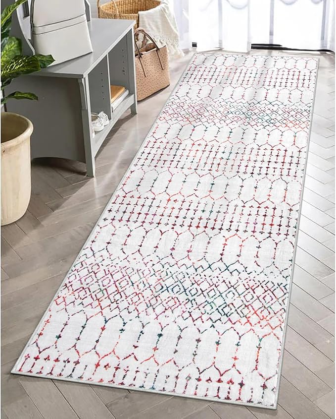 Lahome Moroccan Washable Runner Rug 2x6 Non-Slip Anti-Fatigue Kitchen Rugs and Runners Throw Soft Long Bathroom Runner, Geometric Print Distressed Floor Runners for Entryway Laundry Room Foyer