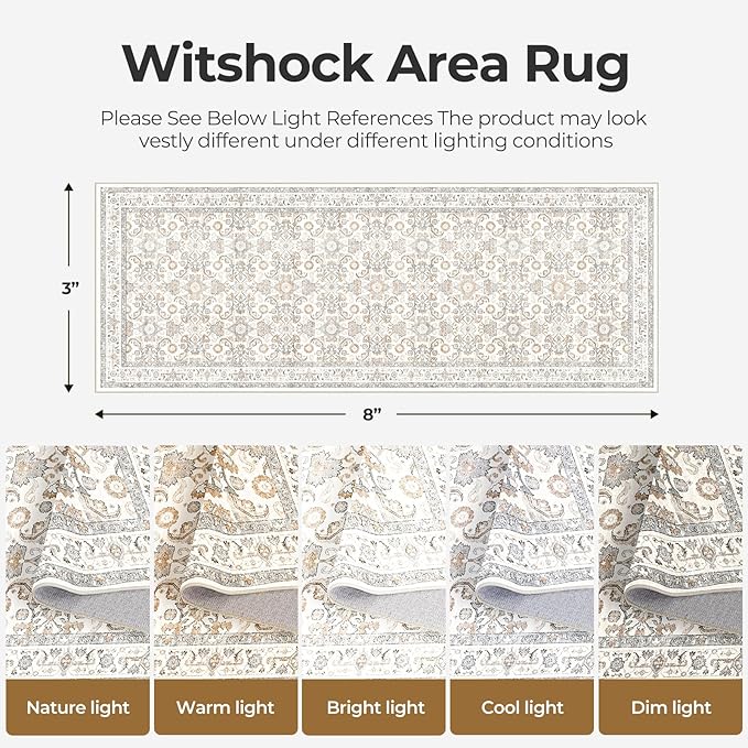WITSHOCK 3x8 Long Runner Rug for Hallway,Washable Rug Distressed Boho for Bedroom Kitchen Entryway Indoor Entrance,Non Slip Runner Rugs with Rubber Backing（Camel/Beige,3x8）
