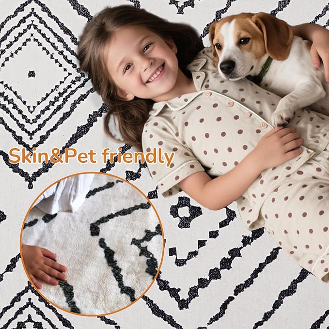 Area Rug 2x3 Rug Machine Washable Non-Slip Low Pile Print Pattern Western Rug for Living Room Bedroom Entryway Tribal Series -Navywhite/Black
