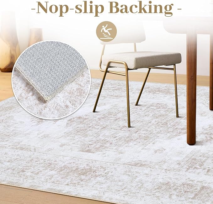 Entryway Rug 2x3 Vintage Rugs, Machine Washable Small Area Rug Retro Medallion Distressed Rugs Non-Slip Soft Low Pile Throw Rug for Entryway Bedroom Bathroom Hallway Kitchen(Beige,2'x3')