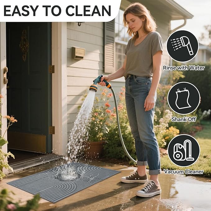 Front Door Mat 17''x30'', Absorbent Muddy Dirt Resist Washable Non Slip Low-Profile Indoor Doormat,Easy Clean Welcome Entryway Door Mats, Grey