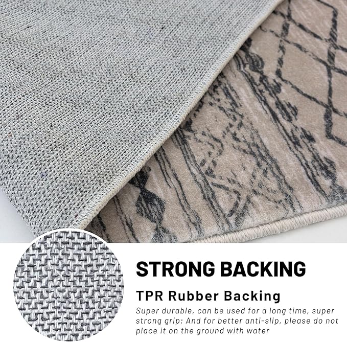 KUTA Boho Kitchen Runner 2x5 Brown Black Moroccan Washable Rug Non-Slip Vintage Hallway Runners Ultra Soft Distressed Geometric Floor Carpet for Bedroom Laundry Living Room