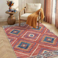 Area Rug 4x6 Rug Machine Washable Non-Slip Low Pile Print Pattern Western Rug for Living Room Bedroom Entryway Tribal Series -Red/Orange