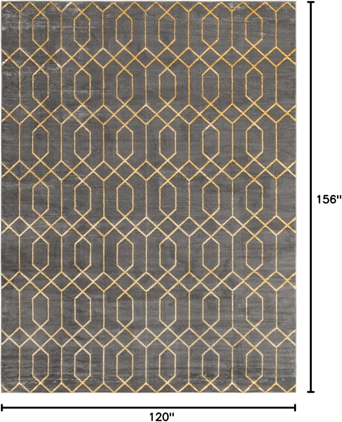 Unique Loom Glam Collection Area Rug - Trellis (10'x 13' Rectangle, Gray Gold/ Gold)