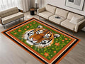 Tiger Print Rug,5x6ft,The Tiger is Surrounded by Orange and Green Floral Patterns. This Rug is Suitable for Boys and Girls' Bedrooms，Anti-Slip Carpet Suitable for Living Room Bedroom Home Decoration