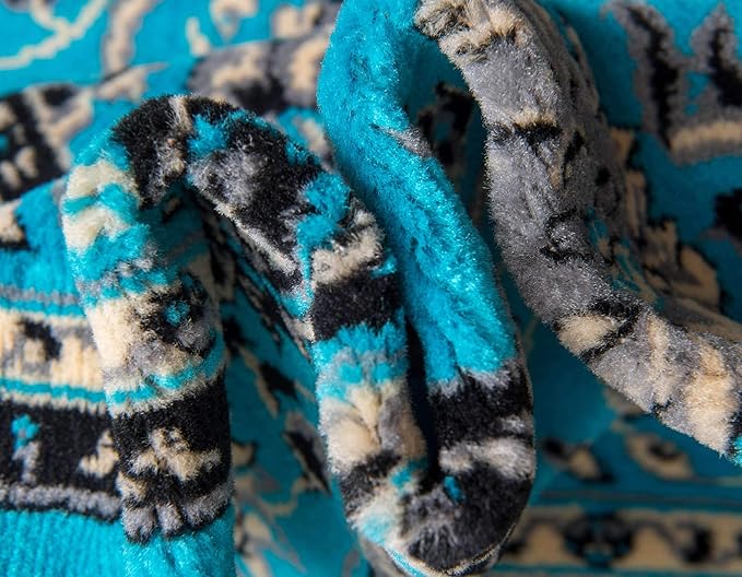Unique Loom Sialk Hill Collection Area Rug - Washington (5' 3" x 8' Rectangle Turquoise/Black)