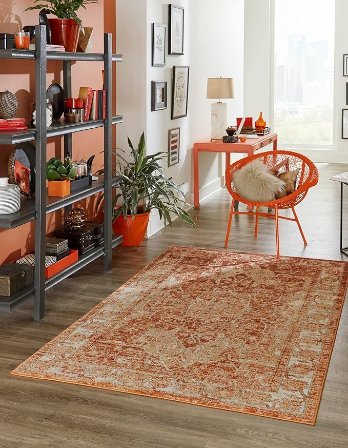 Unique Loom Isabella Collection Area Rug - Adjani (9'x 12' 2" Rectangle, Rust Red/ Black)