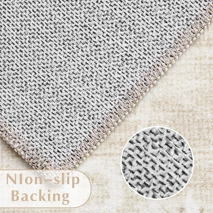 Area Rug 4x6 Entryway Rugs - Machine Washable Vintage Boho Area Rug Non-Slip Bedroom Rugs Soft Stain Resistant Living Room Carpet, Oriental Distressed Rug for Dining Room Nursery(Boho Beige, 4'x6')