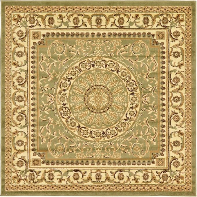 Unique Loom Versailles Collection Traditional Classic Medallion Floral Motif Area Rug (6' 0 x 6' 0 Square, Green/ Ivory)