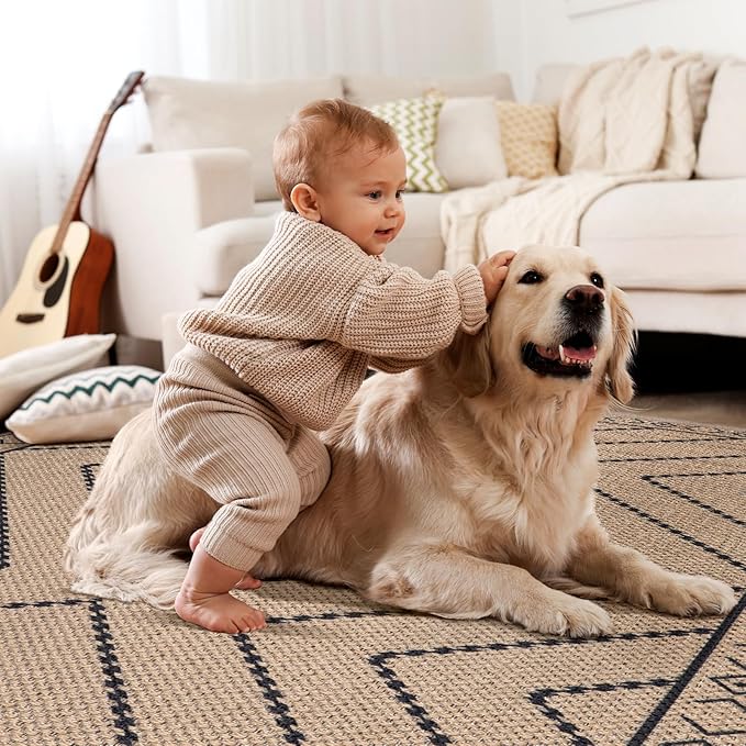 Tangsoo Easy Jute Rug 2.6x8 Washable Runner Rug for Hallways,Neutral Geometric Ultra Thin Indoor Carpet Runner Farmhouse Long Rnner Mat for Kitchen Entryway Laundry