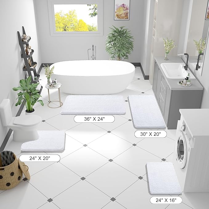 OLANLY Bathroom Rugs 59x20, Extra Soft Absorbent Chenille Bath Rugs, Rubber Backing Quick Dry, Machine Washable Bath Mats for Bathroom Floor, Tub and Shower, Home Decor Accessories, White