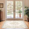 jinchan Vintage Floral 3x5 Area Rugs for Entryway - Machine Washable Distressed Design Ultra-Thin Low-Pile Soft Non-Shedding Carpet for Kitchen Bedroom Entrance Laundry Living Room (3x5ft, Light Grey)
