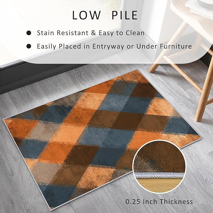 Checkered Geometric Rug, Washable 6x9 Rug for Living Room, Modern Abstract Patterned Indoor Carpet, Checkered Geometric Decor for Home, Bedroom, Soft Non Slip Thin Design FER51