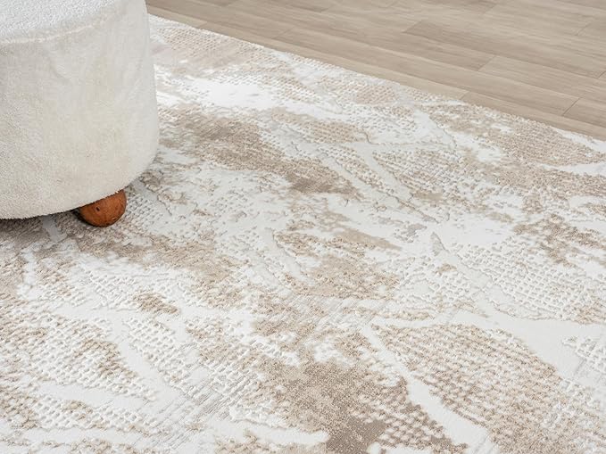 Adel Modern Area Rug for Living Room, 5x7 Rustic Distressed Abstract Beige Neutral Rug, Medium Pile Stain Resistant Carpet for Bedroom, Dining Room or Kitchen (5' x 7', Beige)