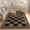 Checkered Jute 5x7 Area Rugs, Washable Outdoor Patio Rug Living Room Bedroom Indoor Carpet, Non Slip Modern Farmhouse Design Neutral Geometric Office Porch Balcony Dining Room Mat, Black and Brown