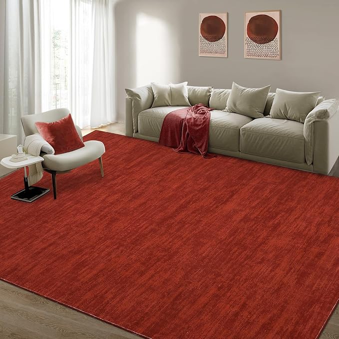 RUGSREAL Solid Color Rug for Living Room 8x10 Large Washable Bedroom Rug with Rubber Backing Low-Pile Modern Contemporary Indoor Area Rug Home Office Throw Carpet for Dining Room, 8' x 10' Red