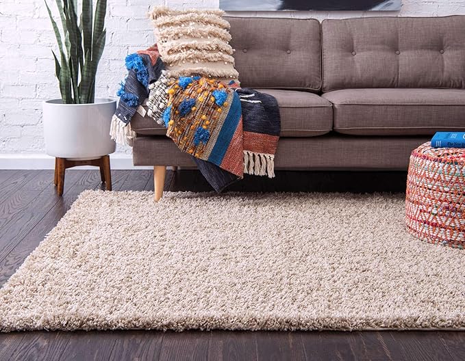 Unique Loom Solid Shag Collection Area Rug (7' 1" x 10' Rectangle, Taupe)