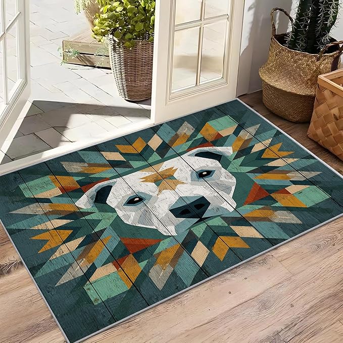 6x9 Rug Washable - Pitbull Rug for Bedroom, Modern Geometric Dog Rustic Wood Grain Non Slip Low Pile Area Rugs for Living Room, Dog Carpets Home Decor & Gifts